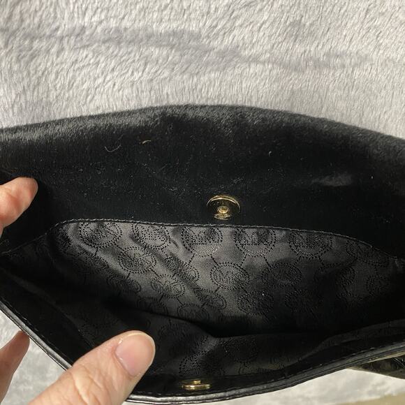 Michael Kors Cross-body Purse Black Calf Hair Crocodile Embossed Leather Punk - Picture 8 of 12